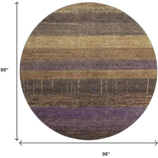 8' X 8' Brown Plum And Gold Striped Washable Round Rug With UV Protection Photo 9