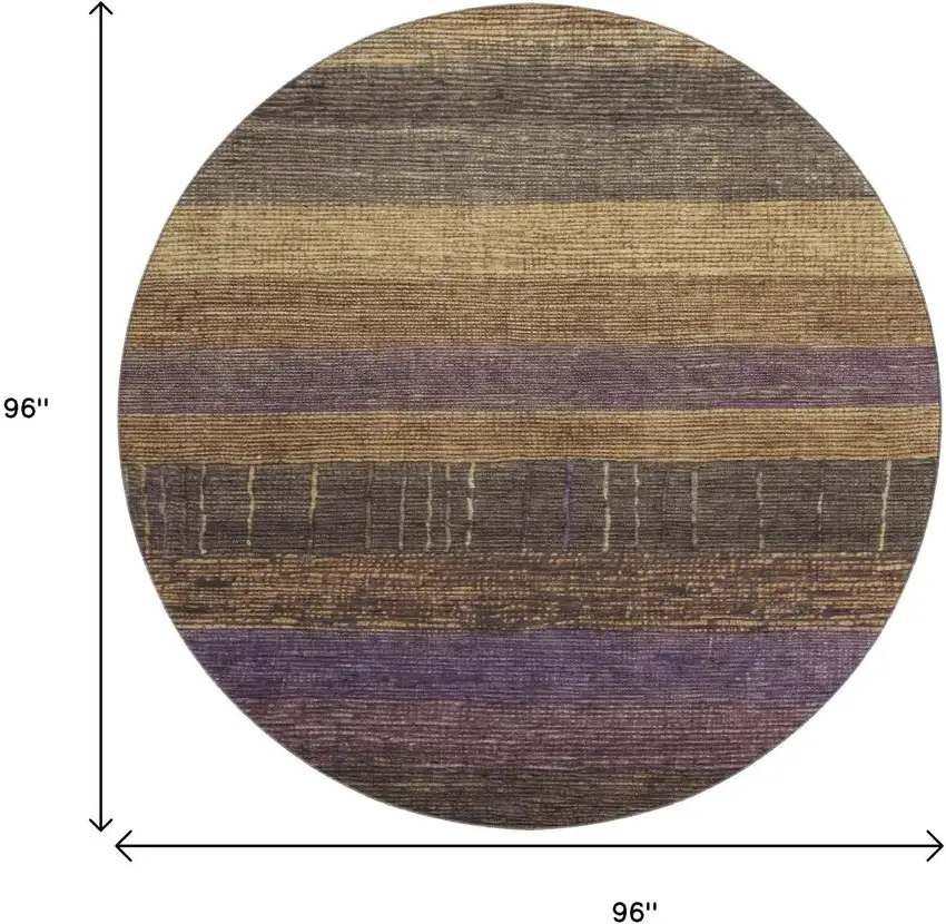 8' X 8' Brown Plum And Gold Striped Washable Round Rug With UV Protection Photo 9