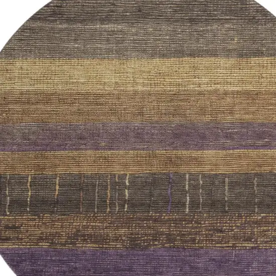 8' X 8' Brown Plum And Gold Striped Washable Round Rug With UV Protection Photo 2