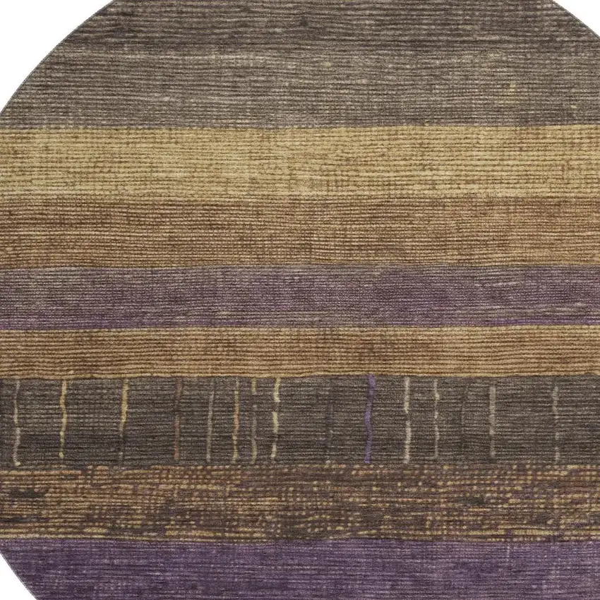 8' X 8' Brown Plum And Gold Striped Washable Round Rug With UV Protection Photo 2