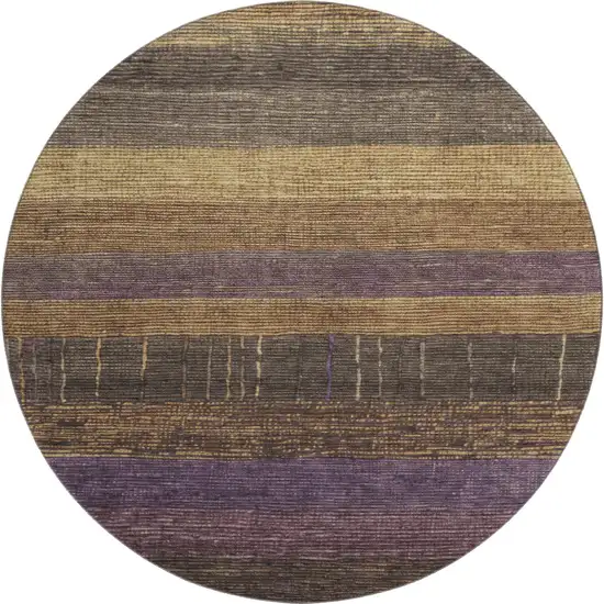 8' X 8' Brown Plum And Gold Striped Washable Round Rug With UV Protection Photo 1
