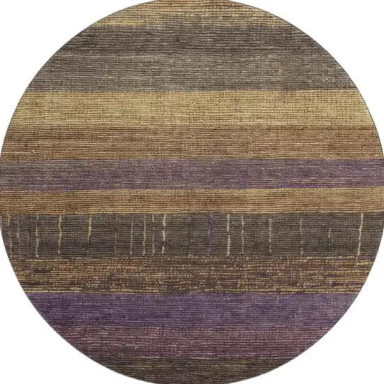 8' X 8' Brown Plum And Gold Striped Washable Round Rug With UV Protection Photo 3