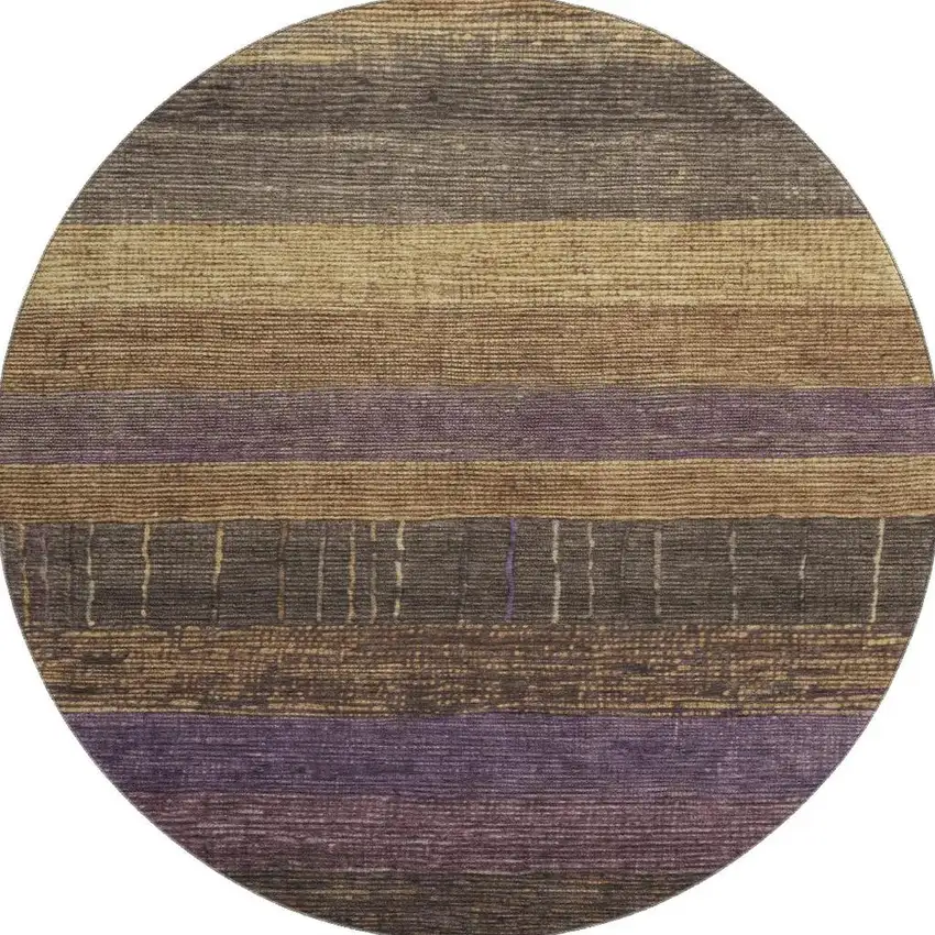 8' X 8' Brown Plum And Gold Striped Washable Round Rug With UV Protection Photo 3