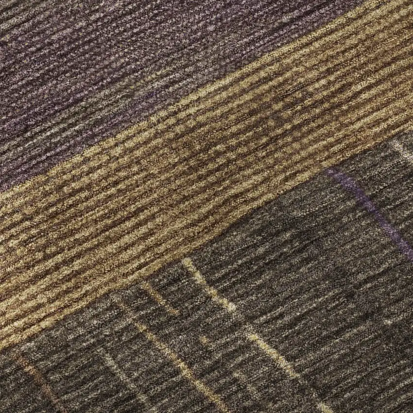 8' X 8' Brown Plum And Gold Striped Washable Round Rug With UV Protection Photo 8