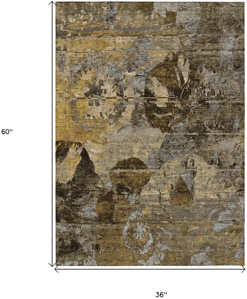 Brown Terracotta and Gray Floral Washable Non Skid Indoor Outdoor Area Rug Photo 3