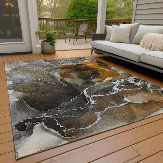 Brown and Gray Abstract Washable Non Skid Indoor Outdoor Area Rug Photo 9