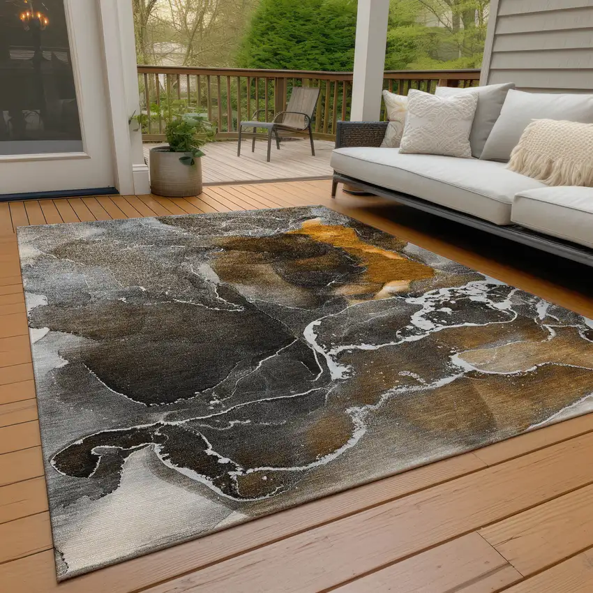 Brown and Gray Abstract Washable Non Skid Indoor Outdoor Area Rug Photo 9
