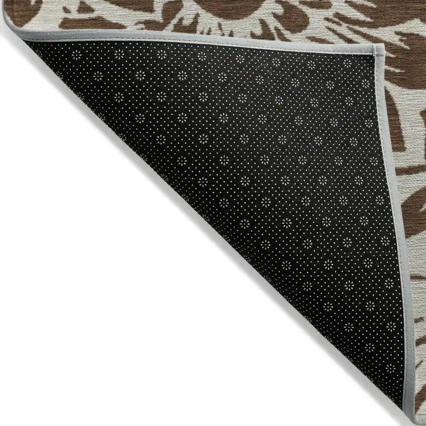 Brown and Ivory Floral Washable Non Skid Indoor Outdoor Area Rug Photo 7