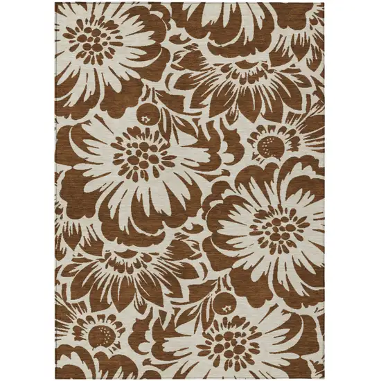 Brown and Ivory Floral Washable Non Skid Indoor Outdoor Area Rug Photo 2