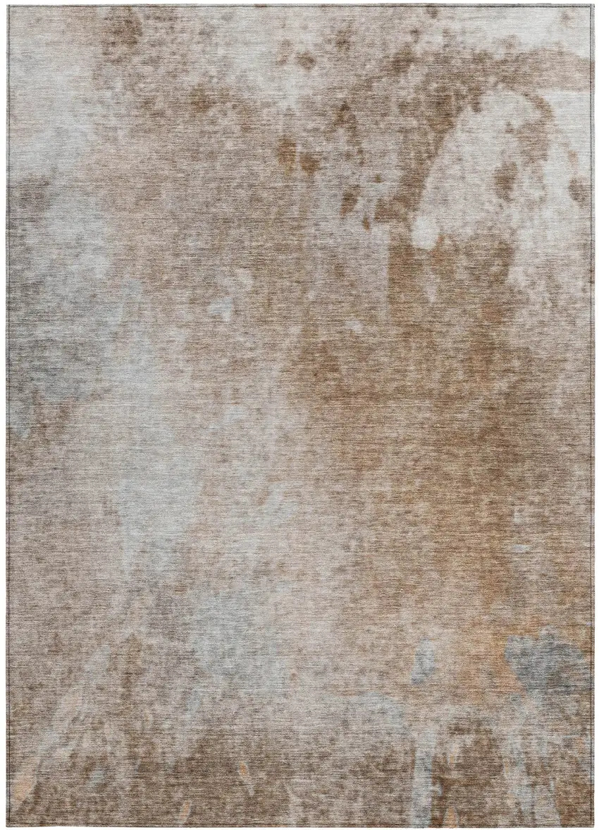 Brown and Off White Abstract Washable Non Skid Indoor Outdoor Area Rug Photo 4