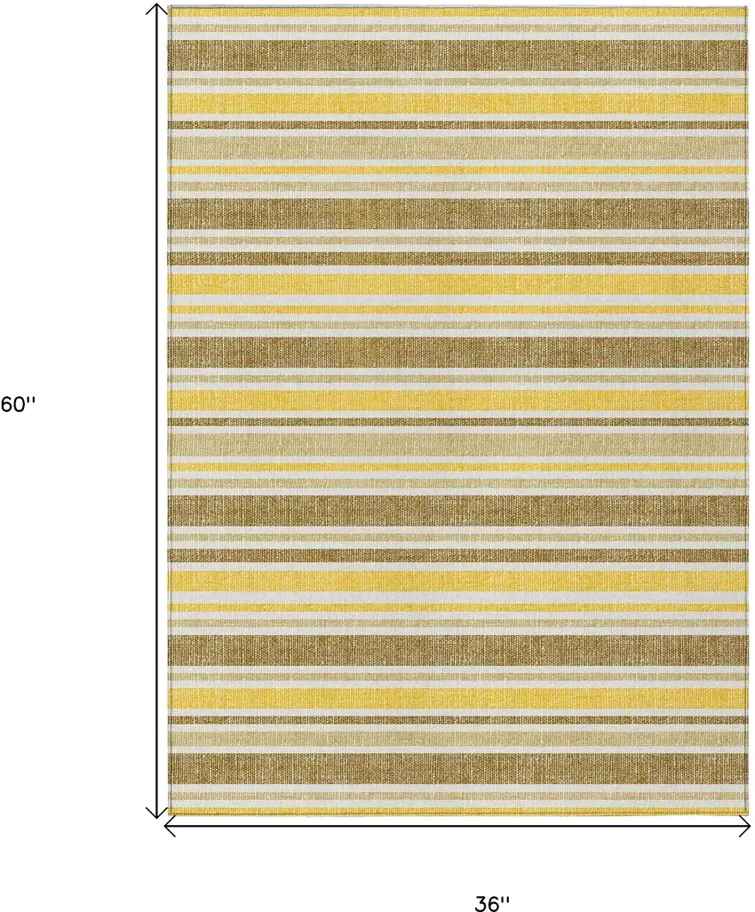 3' X 5' Brown and Orange Striped Washable Non Skid Indoor Outdoor Area Rug Photo 3