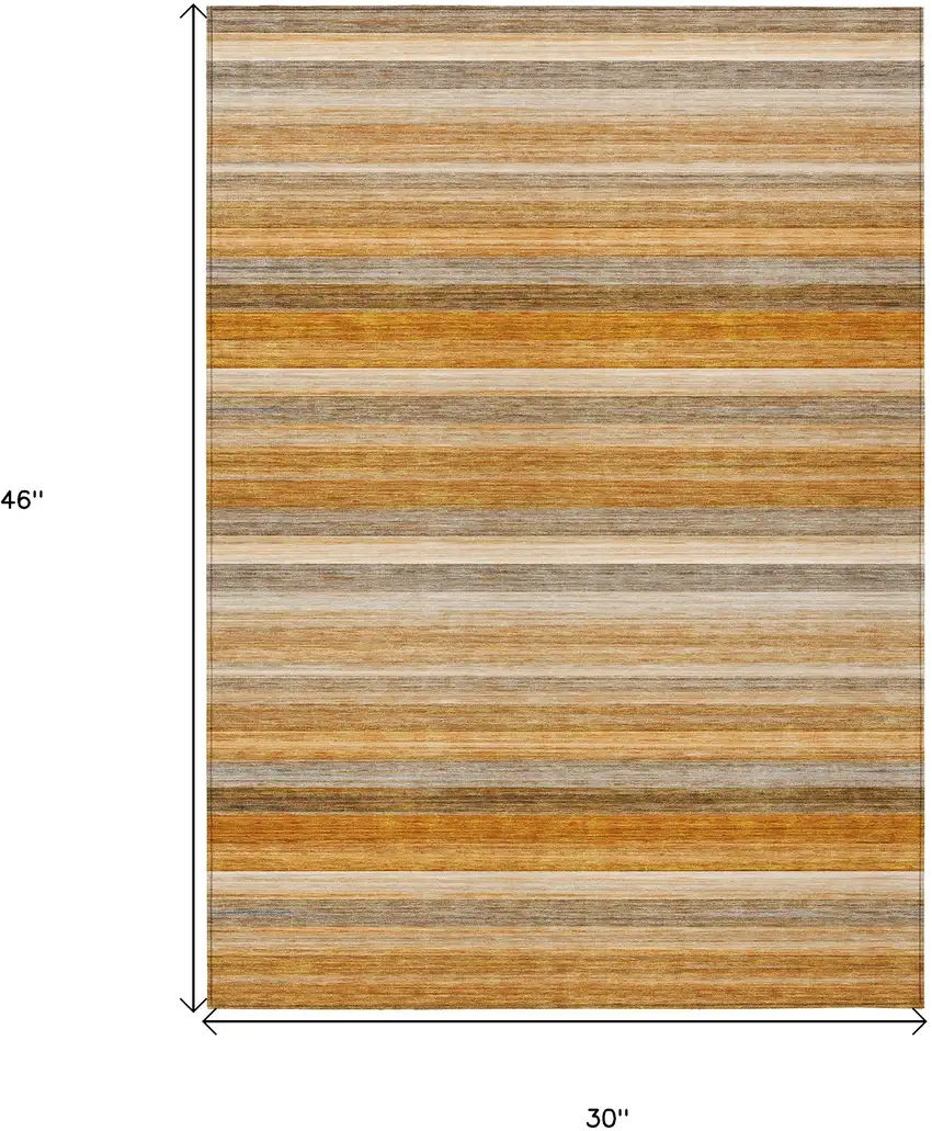 3' X 4' Brown and Orange Striped Washable Non Skid Indoor Outdoor Area Rug Photo 3