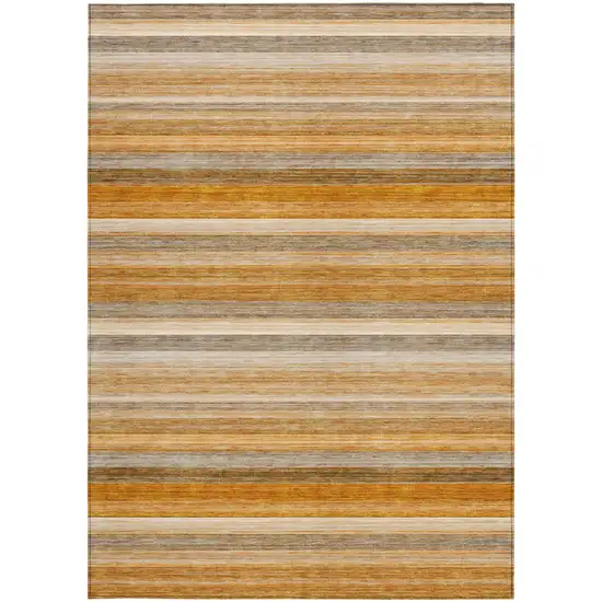 Brown and Orange Striped Washable Non Skid Indoor Outdoor Area Rug Photo 5