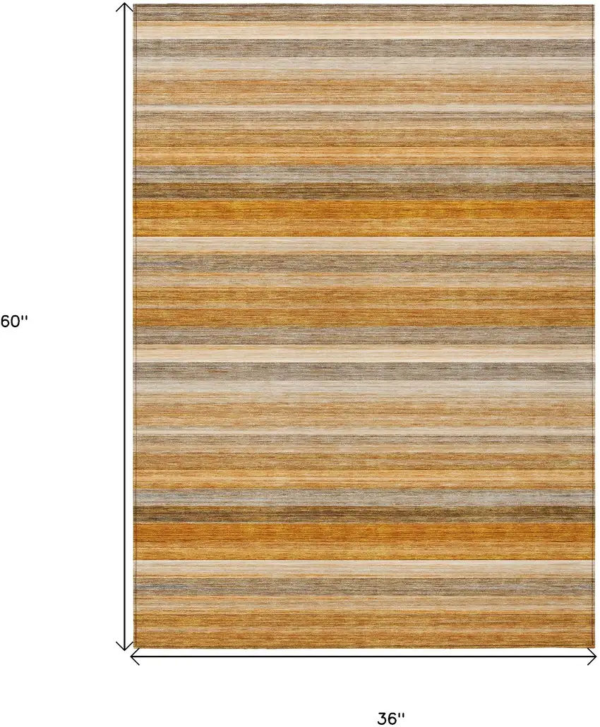 Brown and Orange Striped Washable Non Skid Indoor Outdoor Area Rug Photo 3