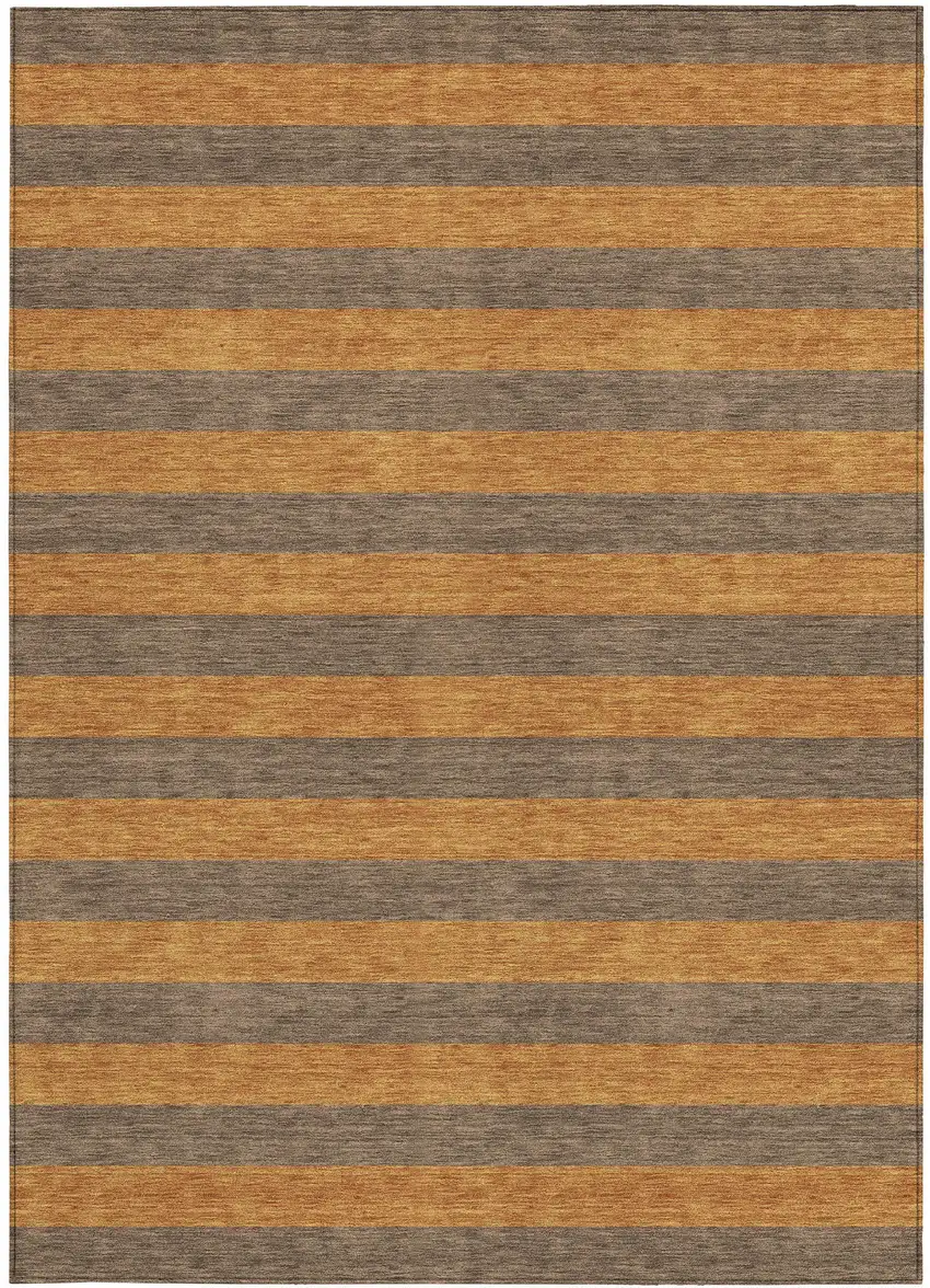 3' X 5' Brown and Tan Striped Washable Non Skid Indoor Outdoor Area Rug Photo 4