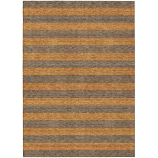 Brown and Tan Striped Washable Non Skid Indoor Outdoor Area Rug Photo 2