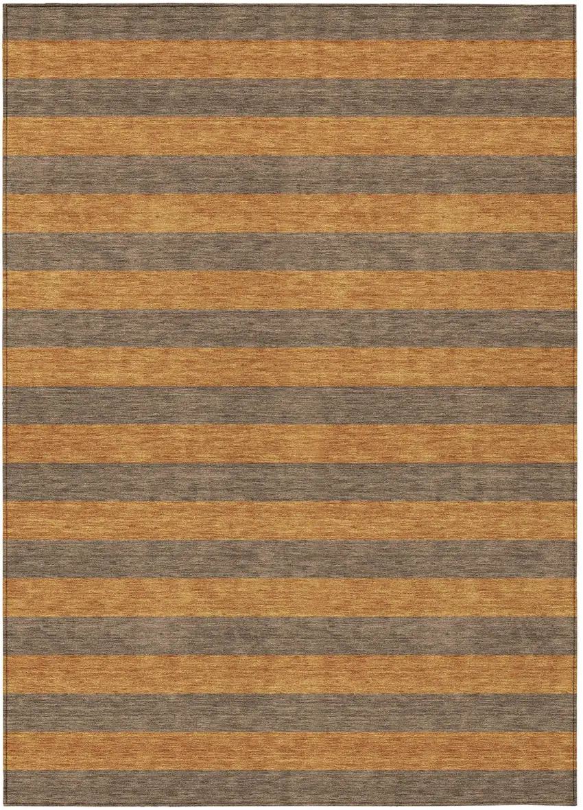 Brown and Tan Striped Washable Non Skid Indoor Outdoor Area Rug Photo 2