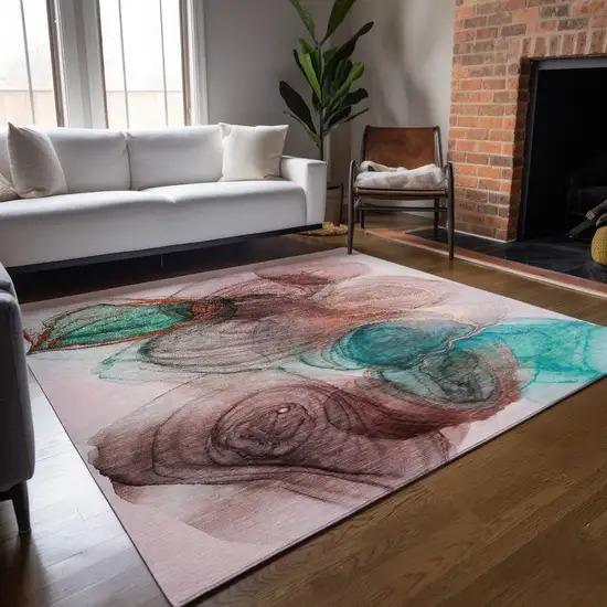 Burgundy Abstract Washable Non Skid Indoor Outdoor Area Rug Photo 9