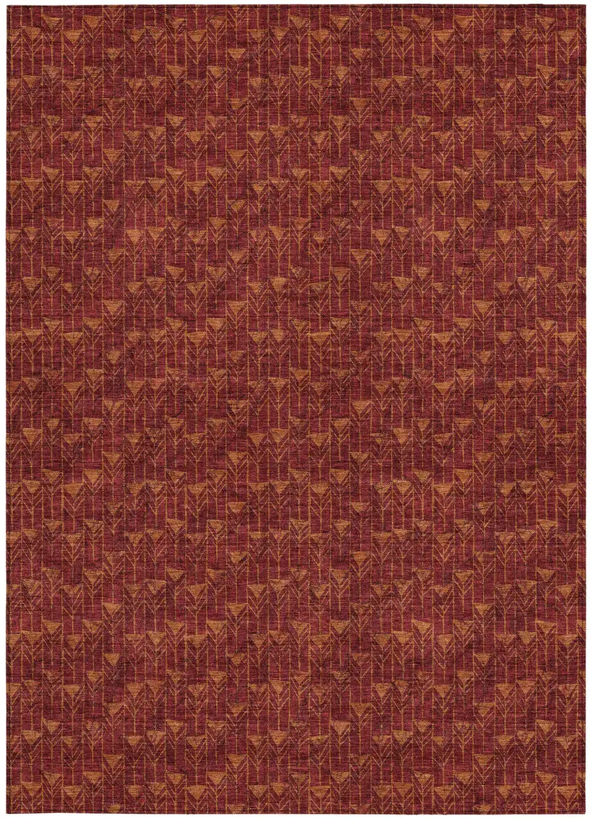 Burgundy Geometric Washable Non Skid Indoor Outdoor Area Rug Photo 7