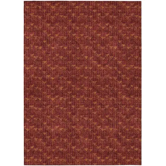 Burgundy Geometric Washable Non Skid Indoor Outdoor Area Rug Photo 2