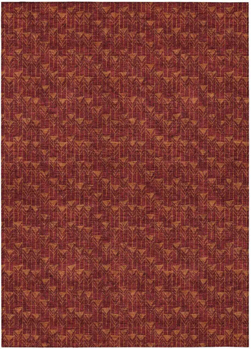 Burgundy Geometric Washable Non Skid Indoor Outdoor Area Rug Photo 2