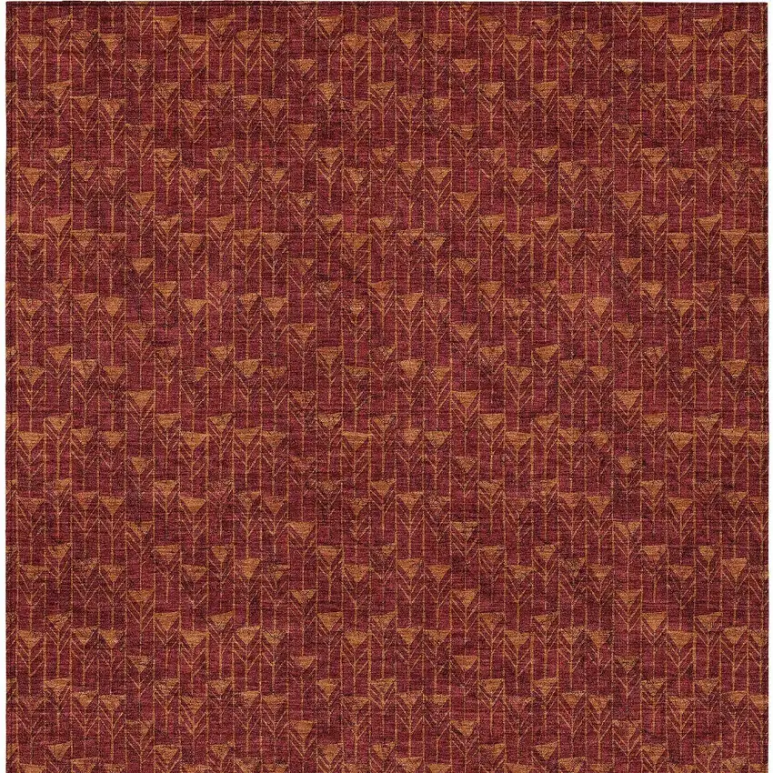 3' X 5' Burgundy Geometric Washable Non Skid Indoor Outdoor Area Rug Photo 6