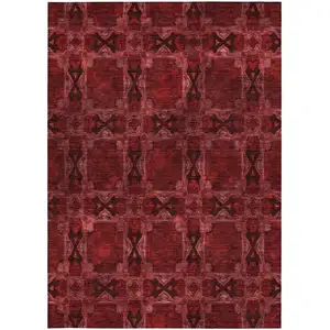 Photo of 3' X 4' Burgundy and Black Floral Medallion Washable Non Skid Indoor Outdoor Area Rug