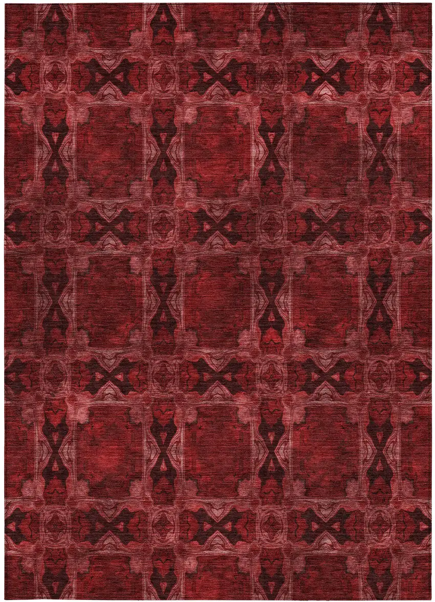 3' X 4' Burgundy and Black Floral Medallion Washable Non Skid Indoor Outdoor Area Rug Photo 5
