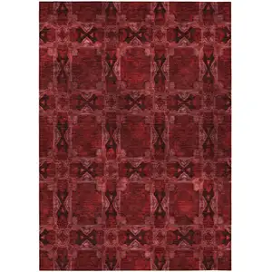 Photo of 3' X 5' Burgundy and Black Floral Medallion Washable Non Skid Indoor Outdoor Area Rug