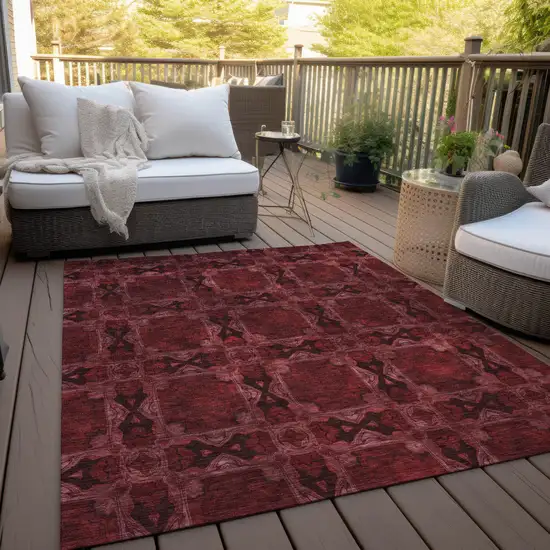 Burgundy And Black Floral Medallion Washable Indoor Outdoor Area Rug Photo 8