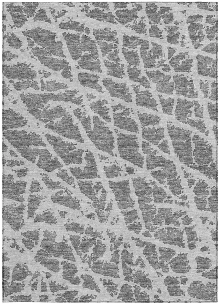 Charcoal Abstract Washable Non Skid Indoor Outdoor Area Rug Photo 4