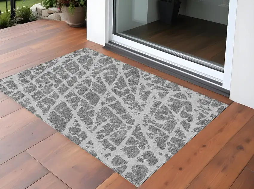 3' X 5' Charcoal Abstract Washable Non Skid Indoor Outdoor Area Rug Photo 1