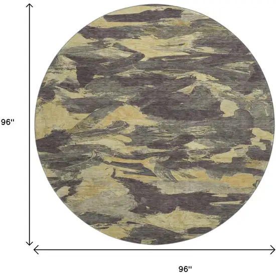 8' X 8' Charcoal And Gold Abstract Washable Round Rug With UV Protection Photo 8