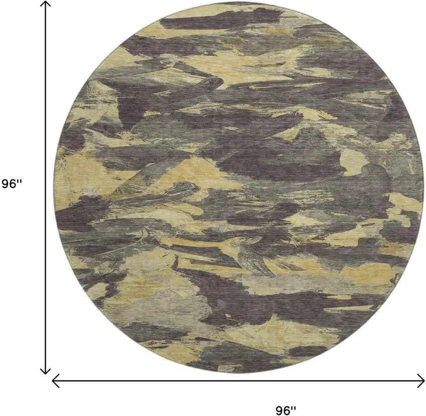 8' X 8' Charcoal And Gold Abstract Washable Round Rug With UV Protection Photo 8