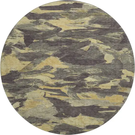 8' X 8' Charcoal And Gold Abstract Washable Round Rug With UV Protection Photo 1