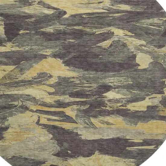8' X 8' Charcoal And Gold Abstract Washable Round Rug With UV Protection Photo 2