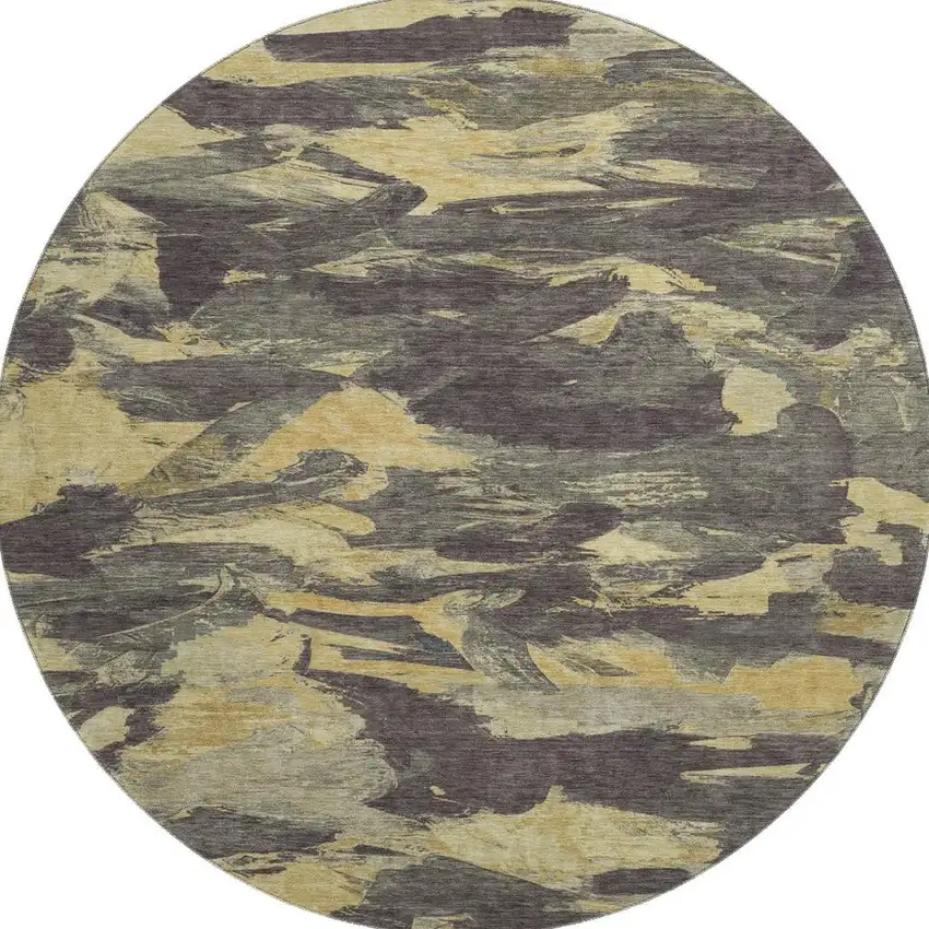 8' X 8' Charcoal And Gold Abstract Washable Round Rug With UV Protection Photo 3