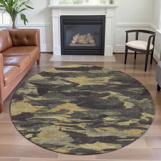 8' X 8' Charcoal And Gold Abstract Washable Round Rug With UV Protection Photo 4