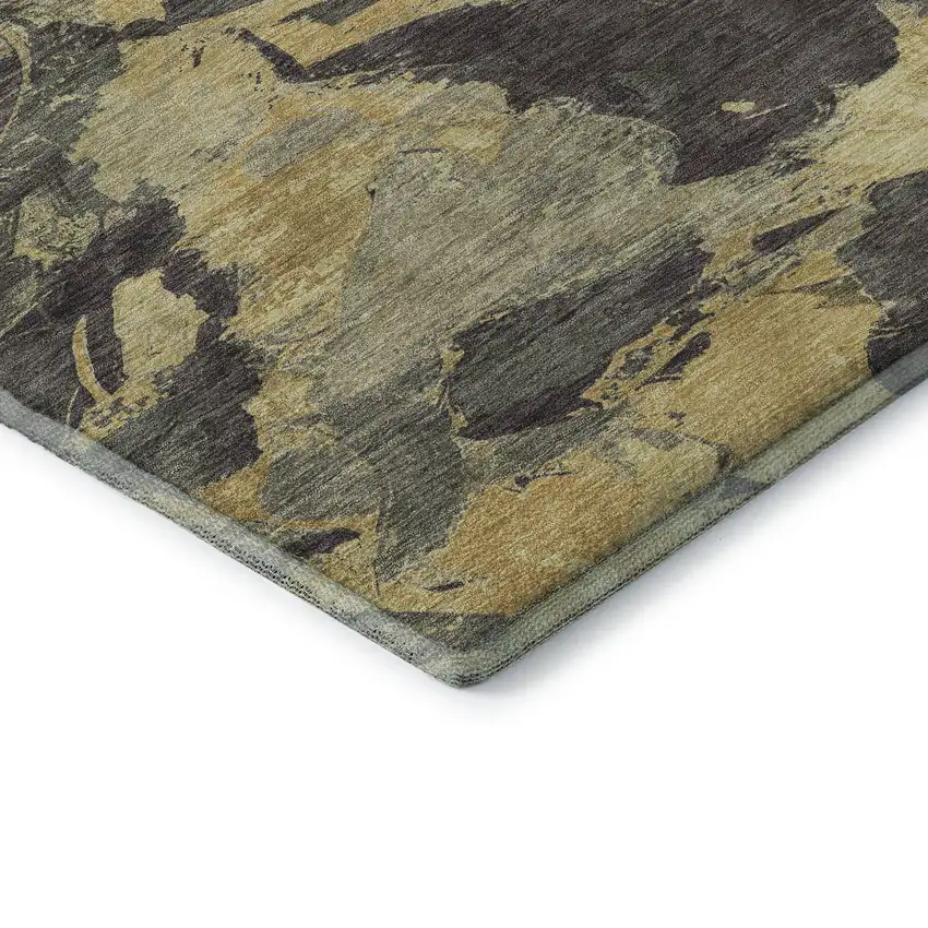 8' X 8' Charcoal And Gold Abstract Washable Round Rug With UV Protection Photo 6