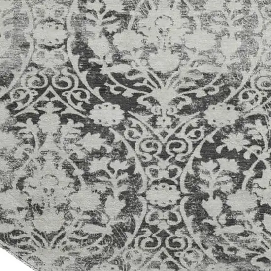 8' X 8' Charcoal And Ivory Damask Washable Round Rug With UV Protection Photo 2
