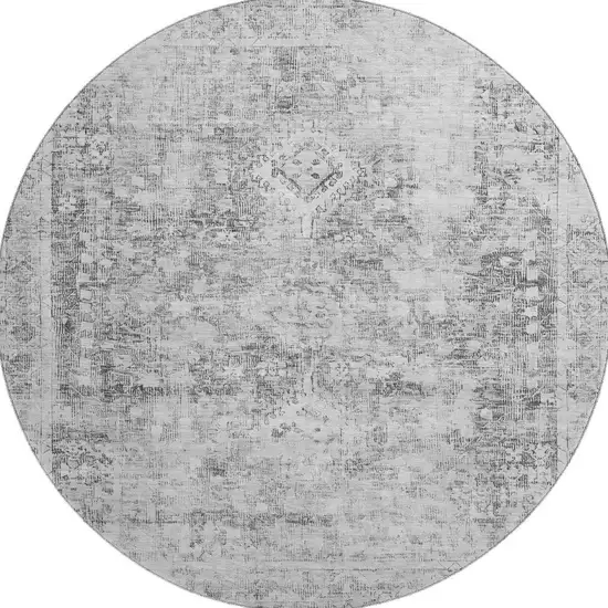 8' X 8' Charcoal And Silver Oriental Washable Round Rug With UV Protection Photo 3