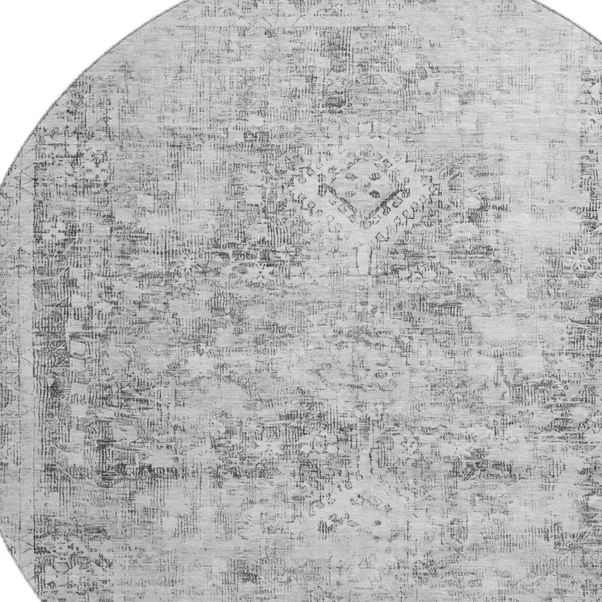 8' X 8' Charcoal And Silver Oriental Washable Round Rug With UV Protection Photo 2