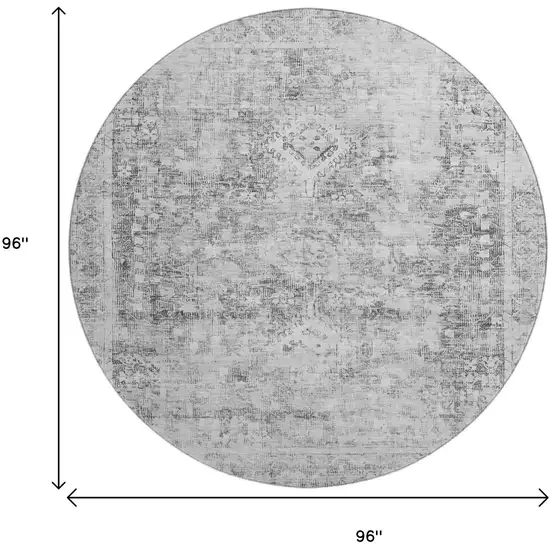 8' X 8' Charcoal And Silver Oriental Washable Round Rug With UV Protection Photo 9