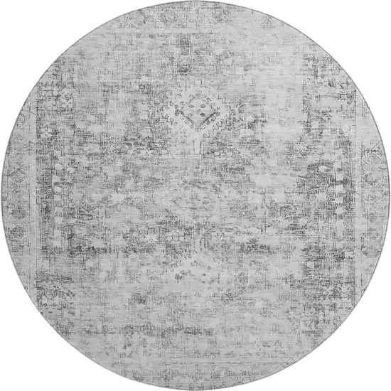 8' X 8' Charcoal And Silver Oriental Washable Round Rug With UV Protection Photo 1