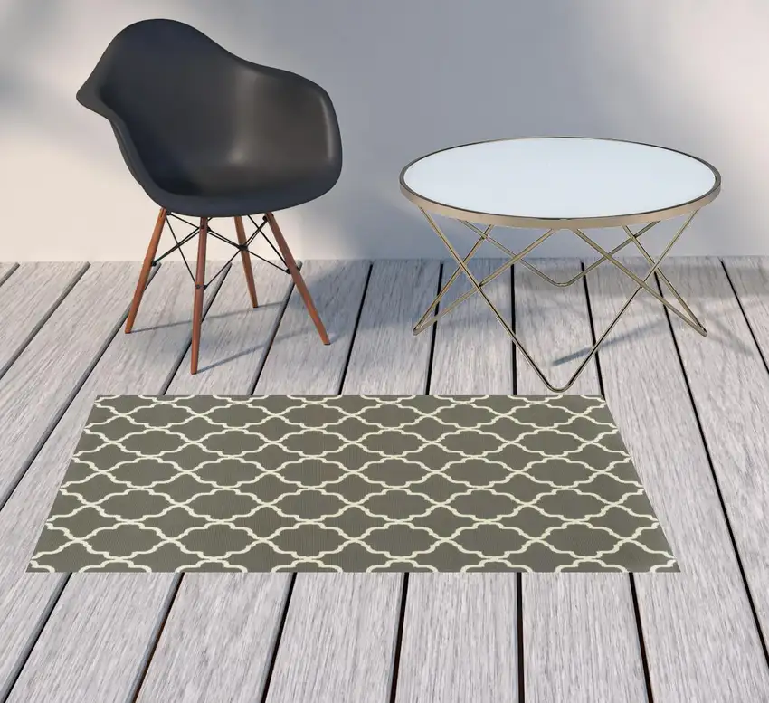 3' X 5' Charcoal Geometric Stain Resistant Indoor Outdoor Area Rug Photo 2