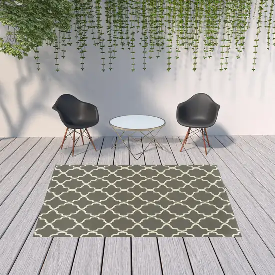 6' X 9' Charcoal Geometric Stain Resistant Indoor Outdoor Area Rug Photo 2