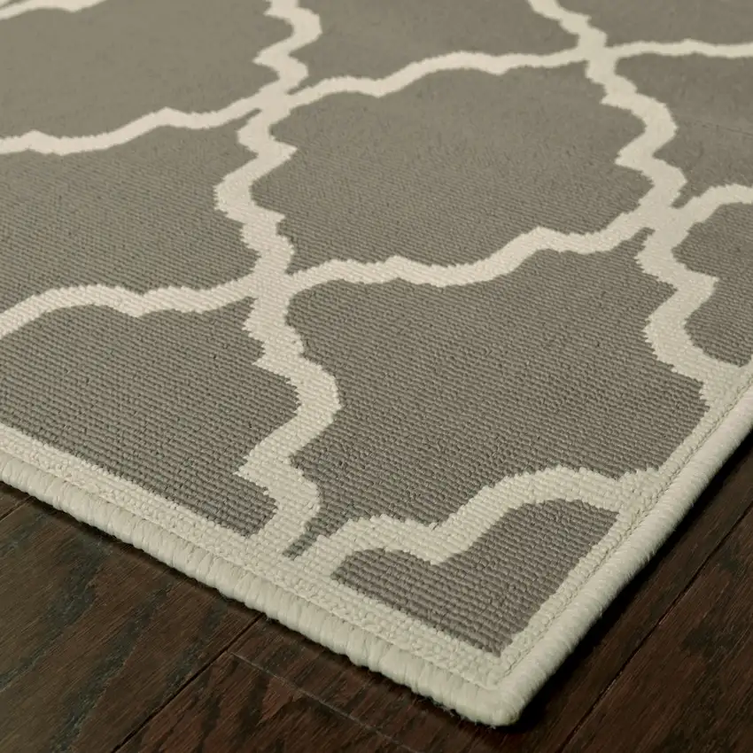 9' X 13' Charcoal Geometric Stain Resistant Indoor Outdoor Area Rug Photo 3