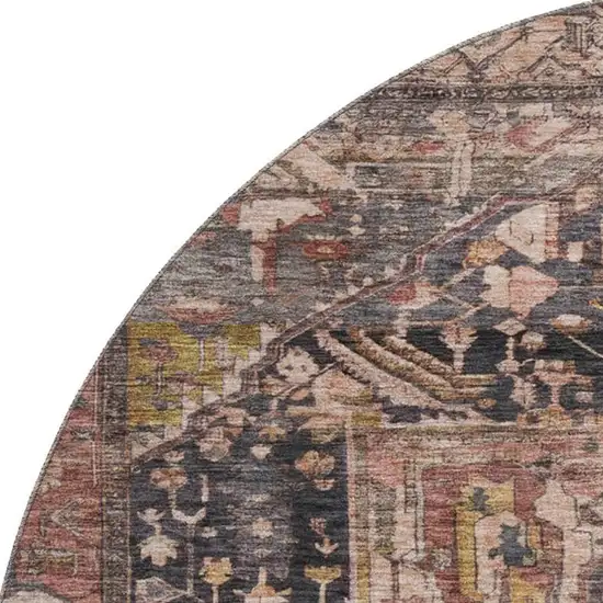 8' X 8' Charcoal Gold And Rust Oriental Washable Round Rug With UV Protection Photo 2