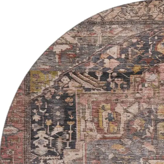 8' X 8' Charcoal Gold And Rust Oriental Washable Round Rug With UV Protection Photo 3