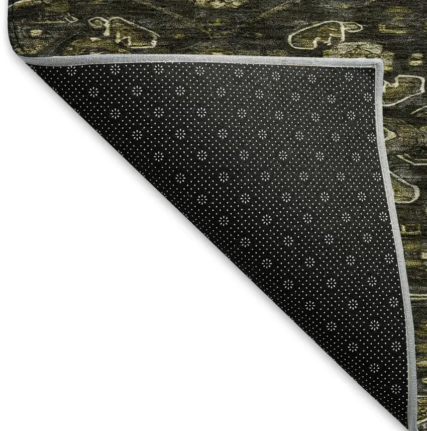 8' X 8' Charcoal Olive Green And Silver Floral Washable Round Rug With UV Protection Photo 5